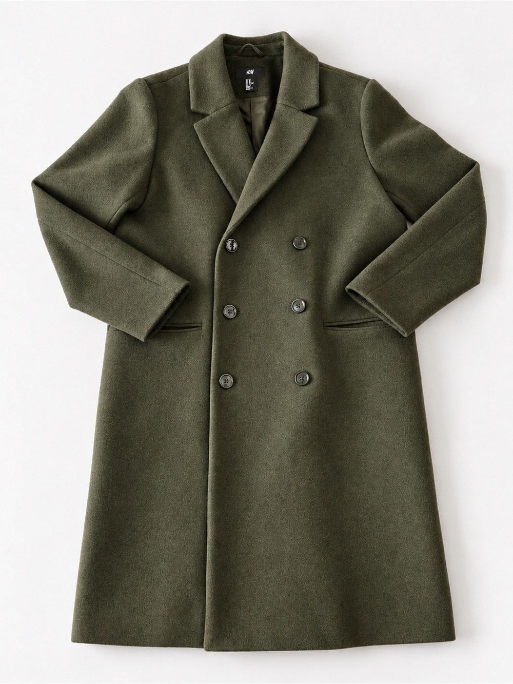H&M Double-Breasted Coat - Men’s 40R/Medium - Dark Khaki Green